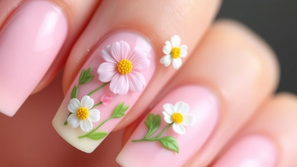 3d floral textured nail art