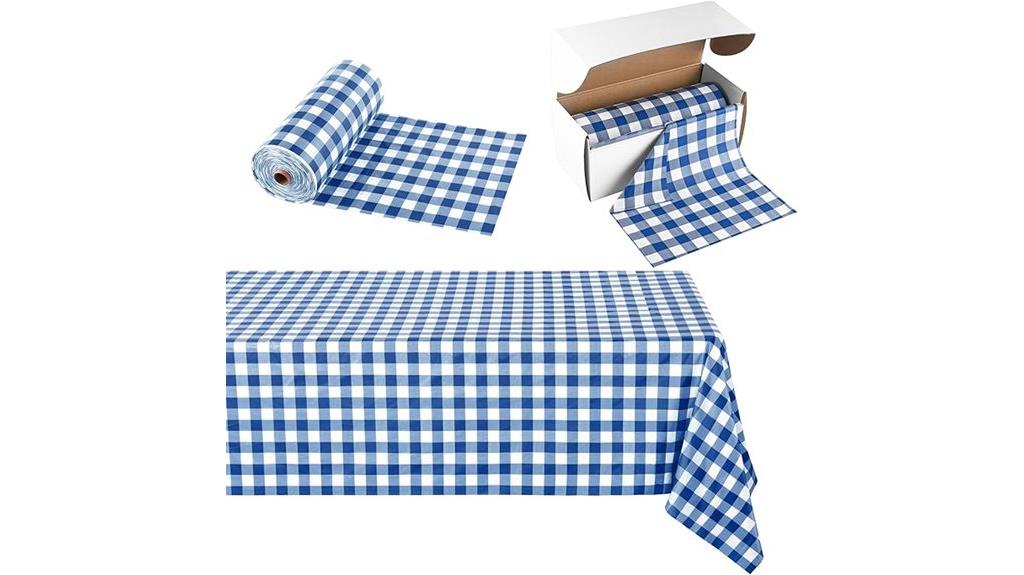 blue checkered plastic roll