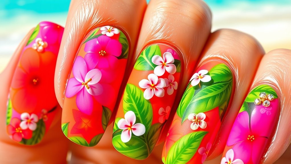bright tropical summer nails