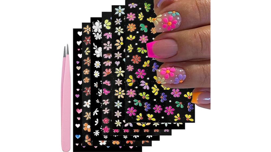 embossed flower nail decals