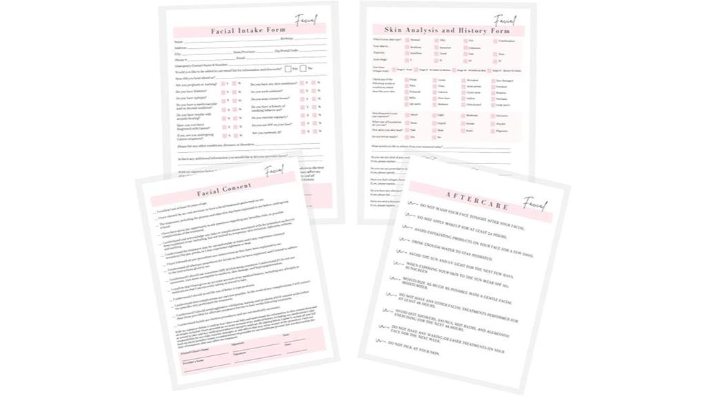 facial intake forms pack