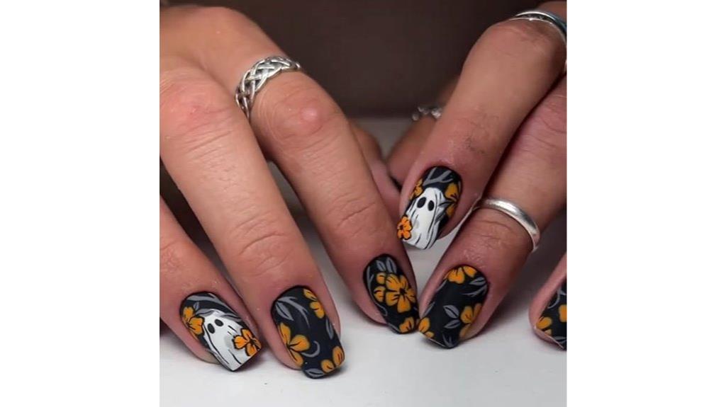 halloween ghost flower nails
