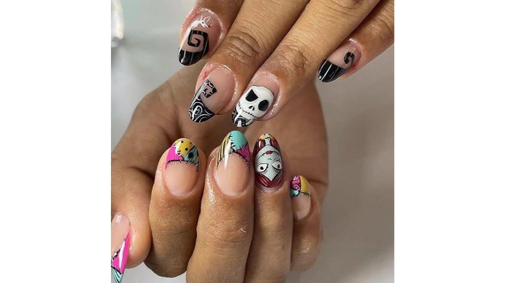 halloween skull fake nails