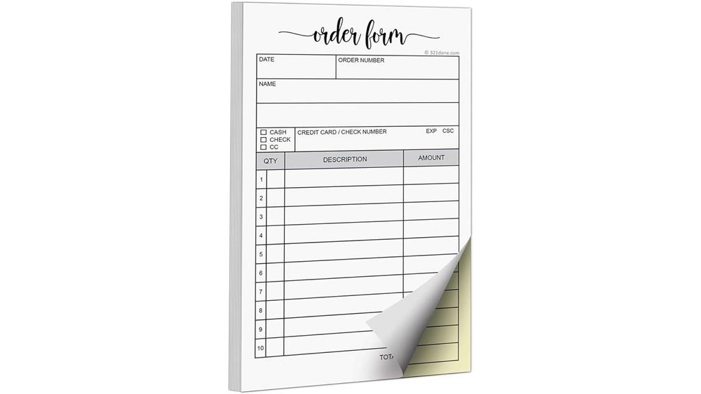 order form booklet 50 sets