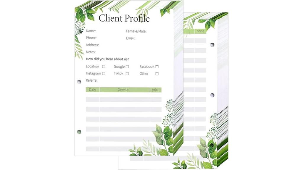 salon spa client record cards