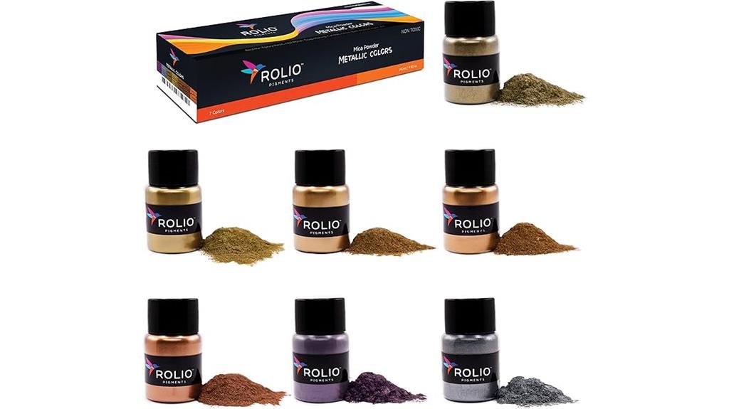 seven metallic pigment jars