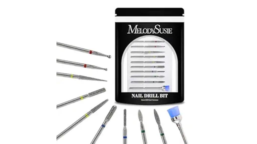 silver 10 piece nail drill bits