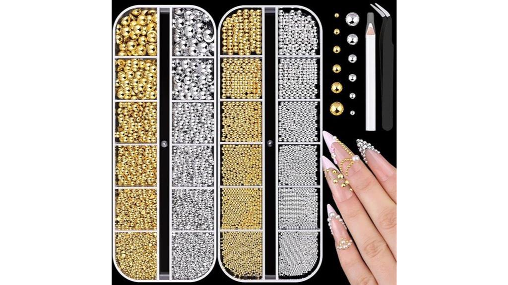 silver and gold nail beads