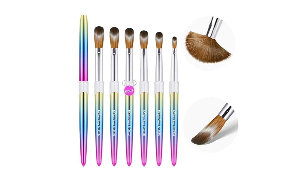 six piece kolinsky nail brushes