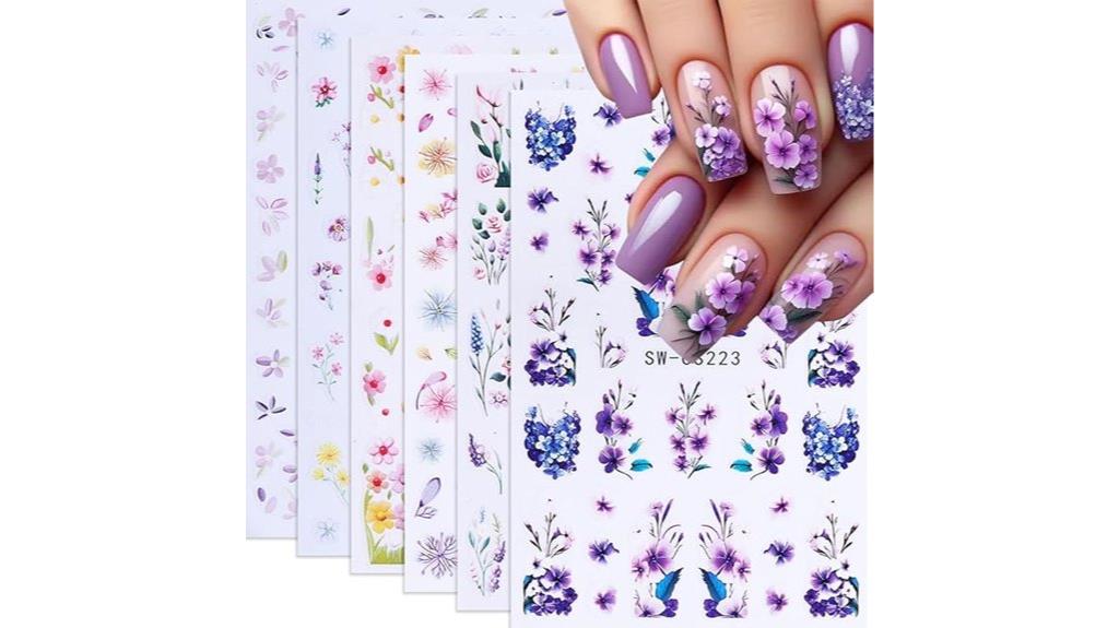 six sheets of floral stickers