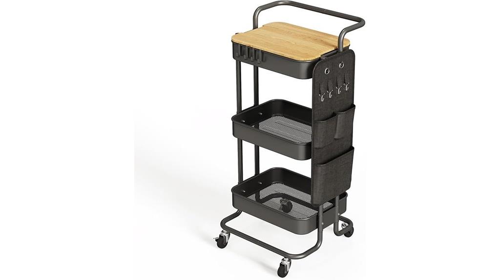 three tier metal storage cart