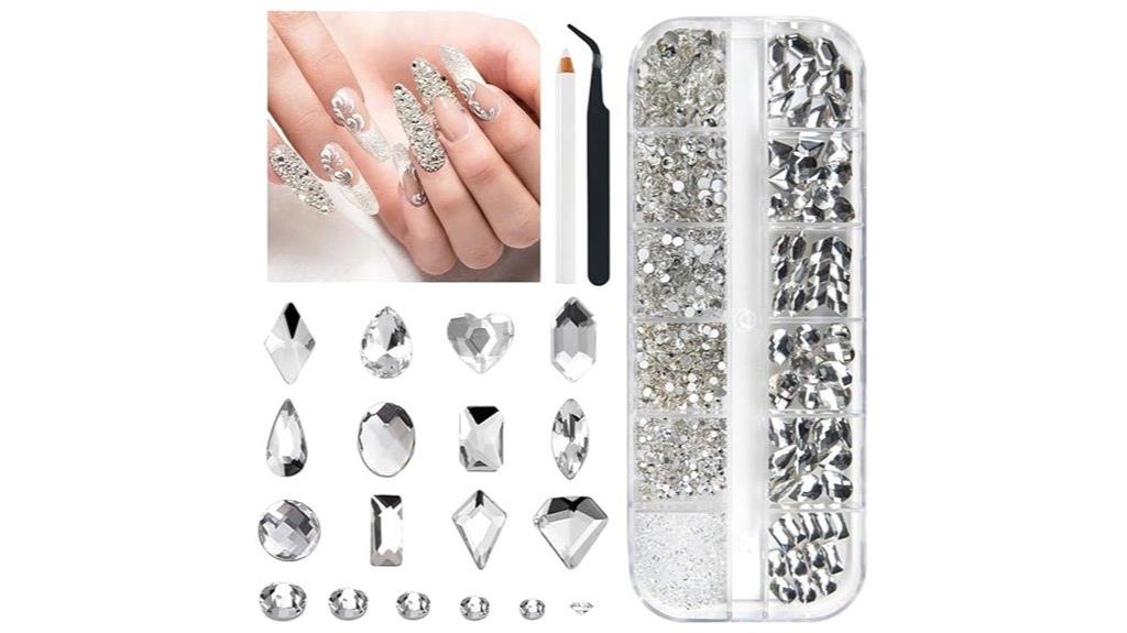 white nail rhinestone beads