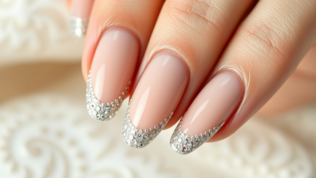 elegant sparkling nude nails