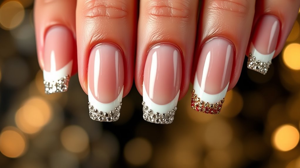 festive glitter french nails