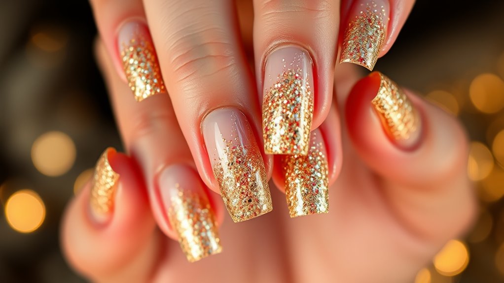 festive glitter gradient nails