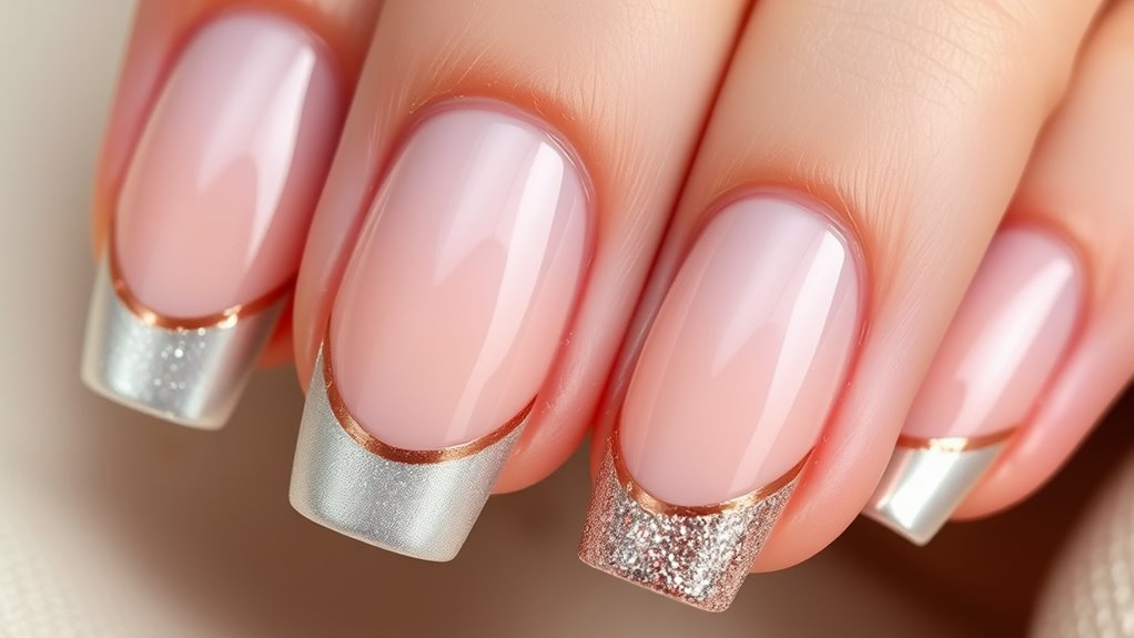 glittery metallic french tips