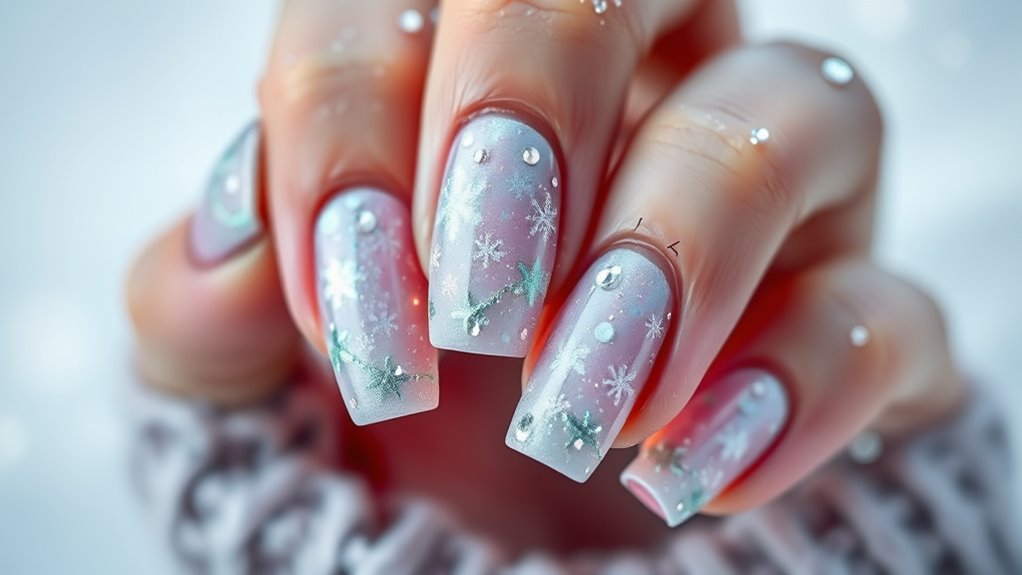 sparkling snowflake holiday nails