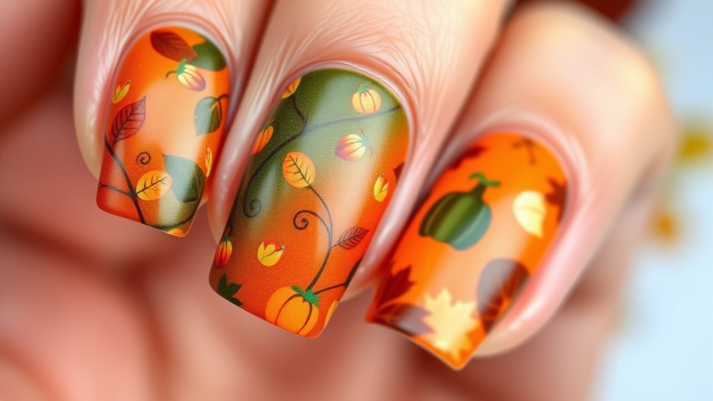 thanksgiving pumpkin nail art