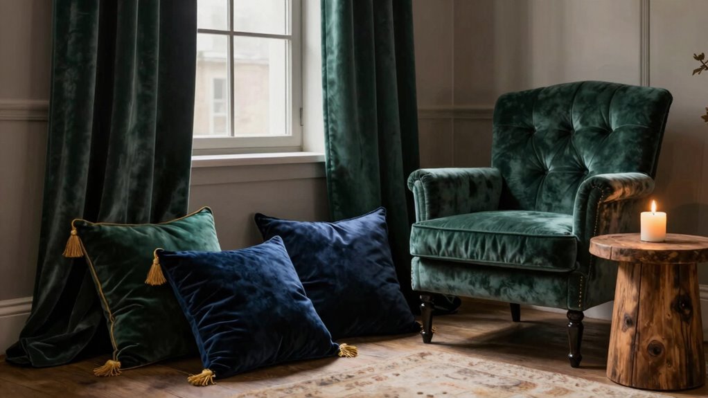 velvet textures enhance cozy interiors