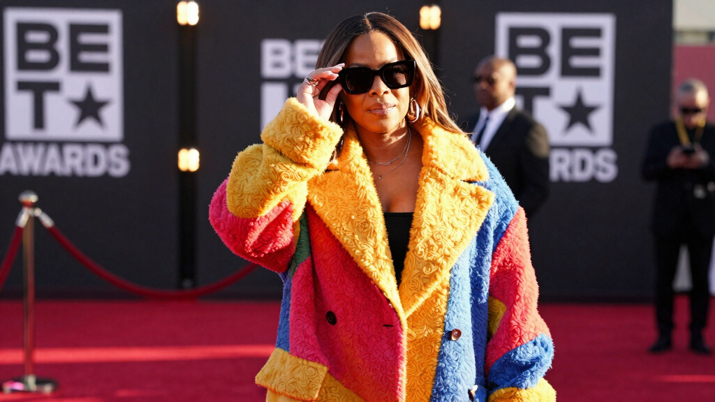 Queen Latifah Bundles Up in a Bold, Oversized Coat on the 2026 BET Awards Red Carpet