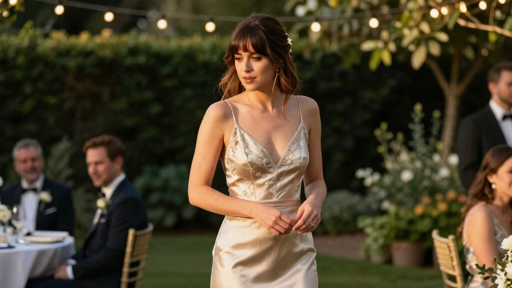 Dakota Johnson Gives Her Signature Style the Wedding-Guest Treatment With a Sheer Black Halter Dress